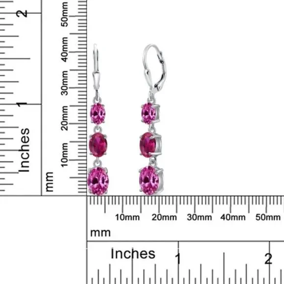 925 Sterling Silver with 6.00 Cttw 3 Stone Pink Sapphire and Ruby Drop Earrings